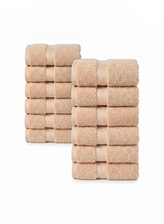 TOWELTIQUE 12 Pack Organic Cotton Washcloths, 700 GSM Plush Face Towels Set, Soft Absorbent Quick-Dry Wash Cloths for Showering, GOTS & Oeko-TEX Certified Baby Face Cloths, 13x13 in - Beige - Image 1