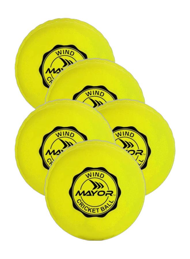 مايور مجموعة من 5 كرات كريكيت مطاطية مقاومة للرياح من مايور - كرة واحدة، لون أصفر | كرات كريكيت شوارع متينة للاستخدام الداخلي والخارجي - Image 1