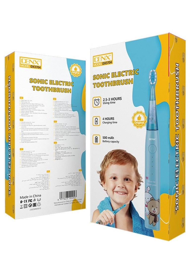 دينكس فرشاة اسنان كهربائية للاطفال قابلة لاعادة الشحن بشعيرات ناعمة سهلة التنظيف ومؤقت دقيقتين ومقاومة للماء DX3704) IPX7) - ازرق - Image 4
