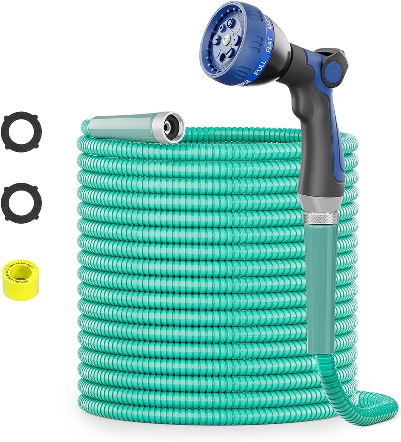 SPECILITE 25ft 304 Stainless Steel Garden Hose Metal, Heavy Duty Water Pipe with Nozzles for Yard, Outdoor - Flexible, Never Kink & Tangle, Puncture Resistant (Aqua) - Image 1