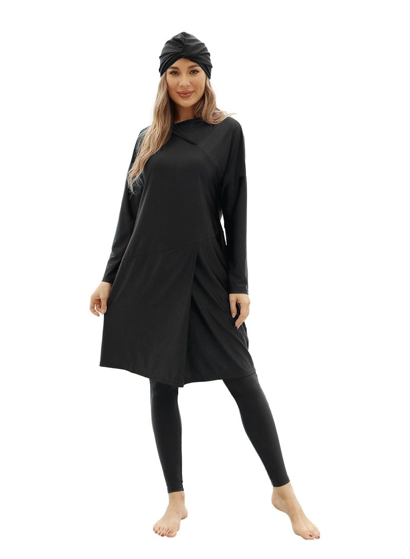 أوزيغالور مقاس M 3 قطع ملابس سباحة نسائية من قطعة واحدة، UPF 50+، تشمل حجاب سباحة وقمصان بأكمام طويلة وسراويل - Image 1