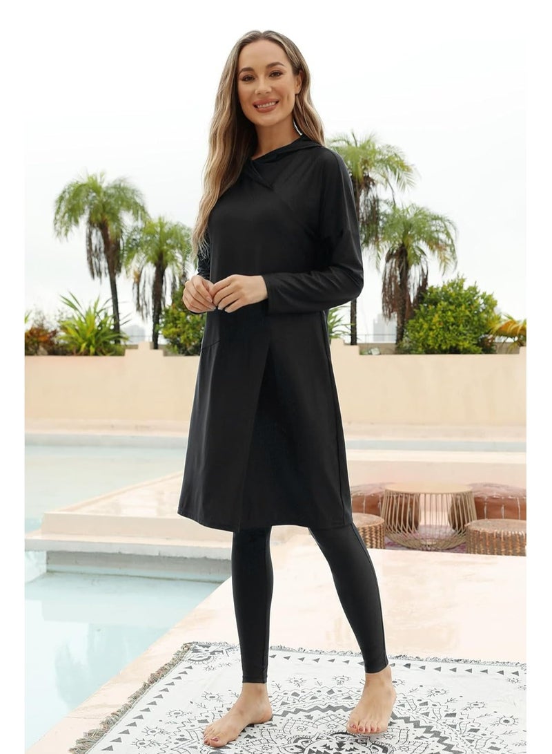 أوزيغالور مقاس M 3 قطع ملابس سباحة نسائية من قطعة واحدة، UPF 50+، تشمل حجاب سباحة وقمصان بأكمام طويلة وسراويل - Image 3