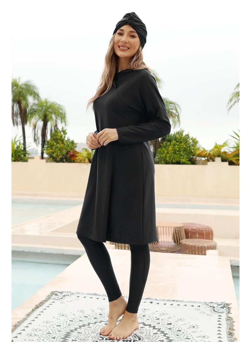 أوزيغالور مقاس M 3 قطع ملابس سباحة نسائية من قطعة واحدة، UPF 50+، تشمل حجاب سباحة وقمصان بأكمام طويلة وسراويل - Image 5