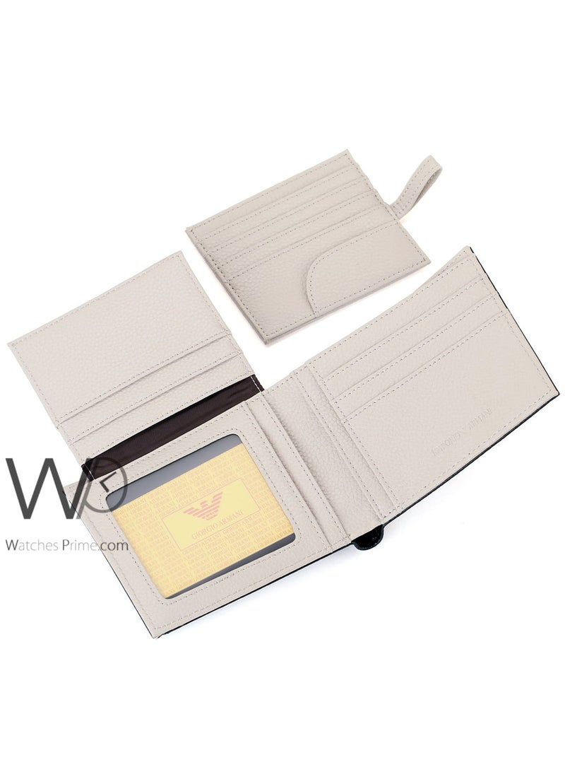 armani Emporio Armani Men's Genuine Leather Wallet and Card Holder - Black / Beige - Image 3