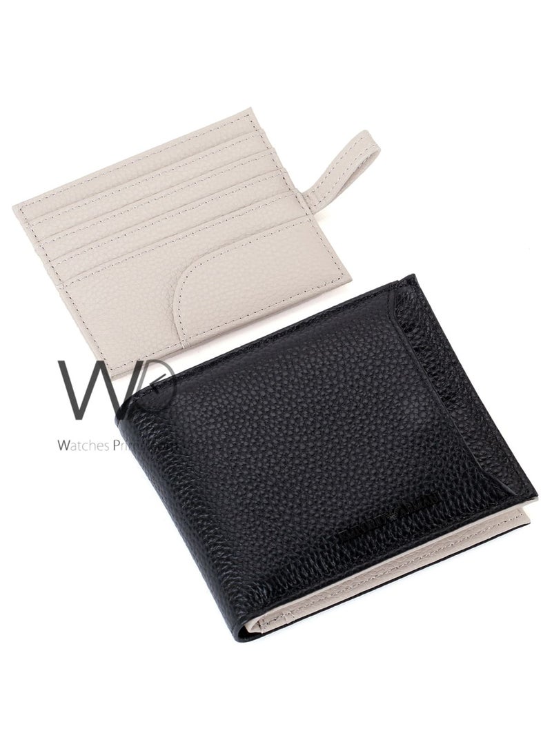 armani Emporio Armani Men's Genuine Leather Wallet and Card Holder - Black / Beige - Image 1