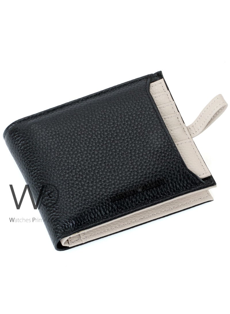 armani Emporio Armani Men's Genuine Leather Wallet and Card Holder - Black / Beige - Image 2