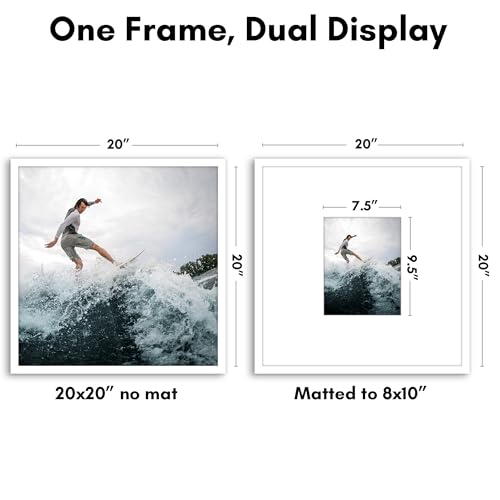 Americanflat 20x20 Picture Frame with Polished Plexiglass Use as 8x10 Frame with Mat or Display 20x20 Photo Without Mat Streamline Collection Thin Border Square Frames for Wall Display White - Image 3