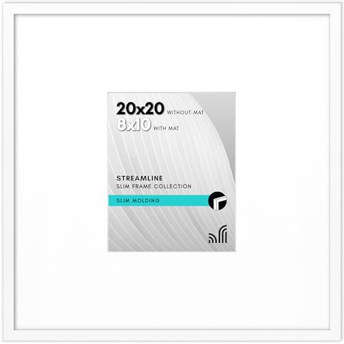 Americanflat 20x20 Picture Frame with Polished Plexiglass Use as 8x10 Frame with Mat or Display 20x20 Photo Without Mat Streamline Collection Thin Border Square Frames for Wall Display White - Image 1