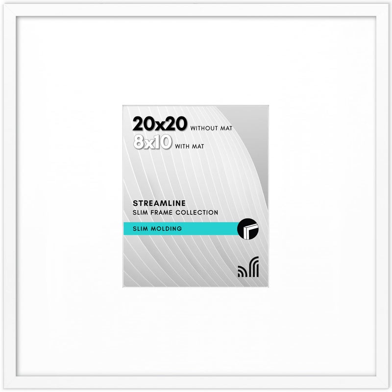 Americanflat 20x20 Picture Frame with Polished Plexiglass Use as 8x10 Frame with Mat or Display 20x20 Photo Without Mat Streamline Collection Thin Border Square Frames for Wall Display White - Image 2