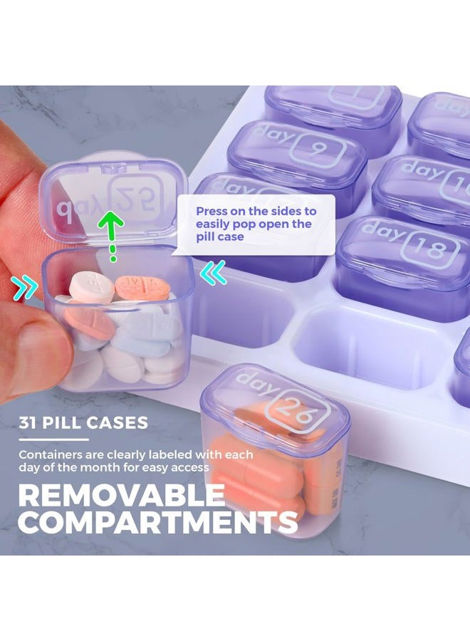 MEDca Monthly Pill Organizer - 31 Day Pill Organizer with Large Removable Medication Pods, Portable Pill Case Box and Holder for Daily Medicine and Vitamins for Travel, Purple - Image 3