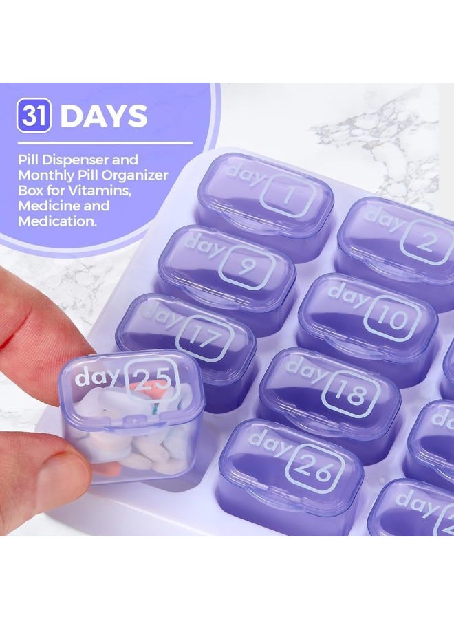 MEDca Monthly Pill Organizer - 31 Day Pill Organizer with Large Removable Medication Pods, Portable Pill Case Box and Holder for Daily Medicine and Vitamins for Travel, Purple - Image 2