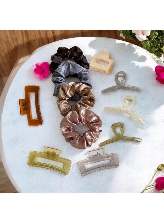 BAKEFY -14 pcs Hair Accessories for Women Girls,Large Small Medium Jelly Matte Hair Claw Clips, Hairbands, Hair Scrunchies with Elastic Rubber Bands and Ponytail Holder, Neutral Color - Image 4