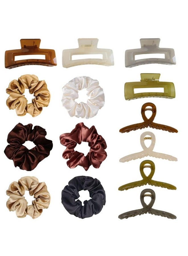 BAKEFY -14 pcs Hair Accessories for Women Girls,Large Small Medium Jelly Matte Hair Claw Clips, Hairbands, Hair Scrunchies with Elastic Rubber Bands and Ponytail Holder, Neutral Color - Image 1