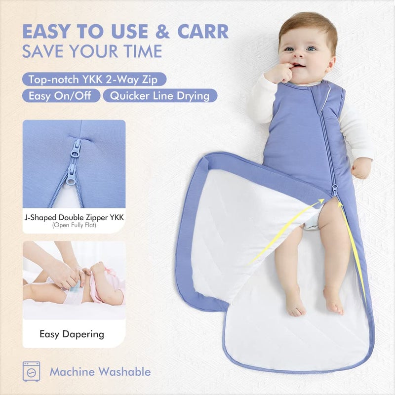 HAPIU Unisex Rayon Made from Bamboo Baby Sleep Sack TOG 1.0, 2-Way Premium Zipper, Wearable Blanket Baby,6-18 Months,Blue - Image 3
