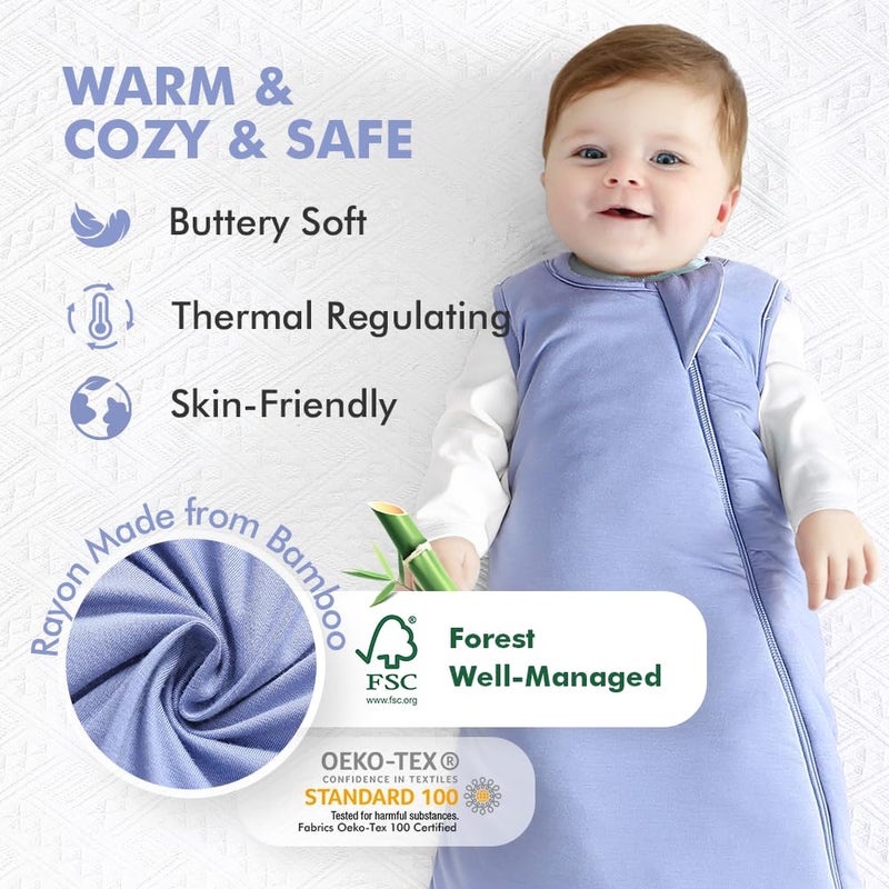 HAPIU Unisex Rayon Made from Bamboo Baby Sleep Sack TOG 1.0, 2-Way Premium Zipper, Wearable Blanket Baby,6-18 Months,Blue - Image 2