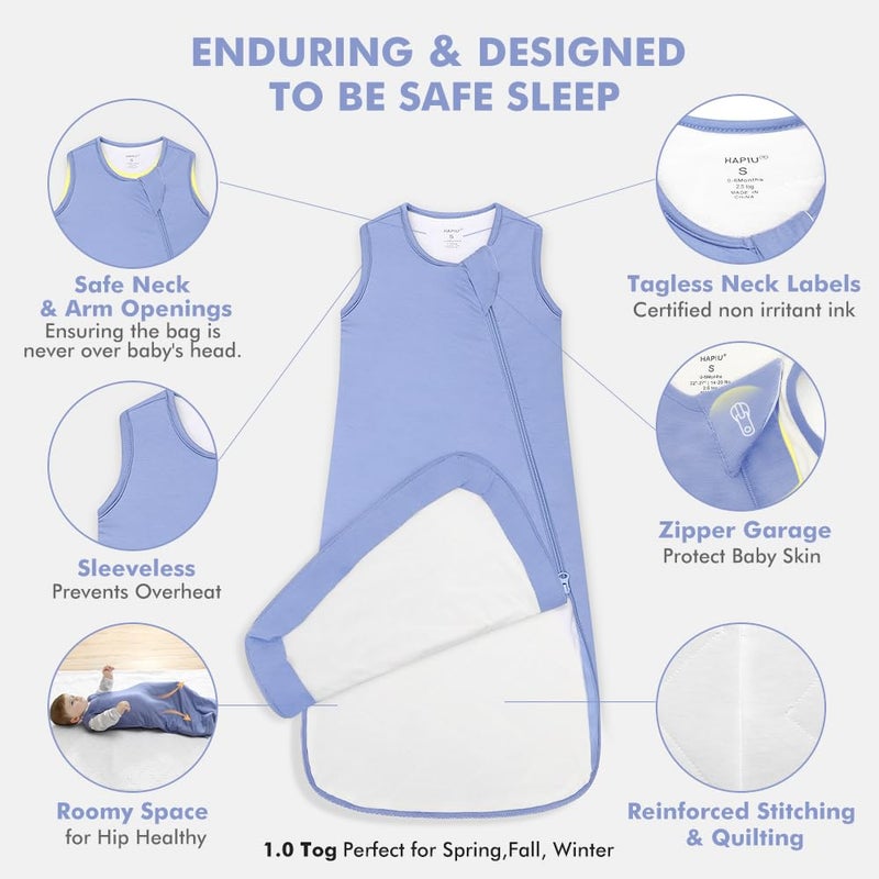 HAPIU Unisex Rayon Made from Bamboo Baby Sleep Sack TOG 1.0, 2-Way Premium Zipper, Wearable Blanket Baby,6-18 Months,Blue - Image 4