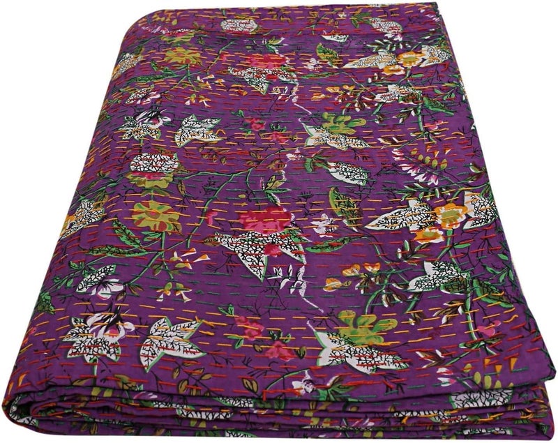 BOHEKANT Handicraft Cotton Handmade Kantha Kantha Quilt Kantha Bed Cover Bedspread Kantha Blanket Throw01 Queen 90x108 inches Double Bed - Image 1