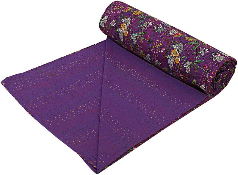 BOHEKANT Handicraft Cotton Handmade Kantha Kantha Quilt Kantha Bed Cover Bedspread Kantha Blanket Throw01 Queen 90x108 inches Double Bed - Image 4