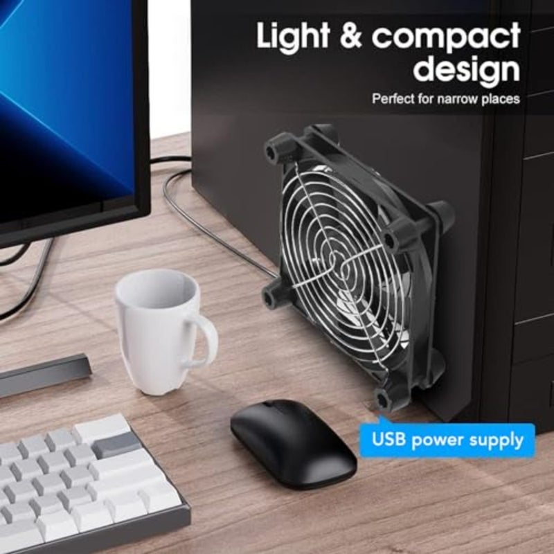مروحة تبريد لعلبة الكمبيوتر، 140 مم تعمل بمنفذ USB، 3 سرعات تشغيل صامت تصل إلى 2800 دورة في الدقيقة، بلاستيك أسود، محمول للكمبيوتر اللوحي، مستقبل التلفزيون، جهاز التوجيه، DVR، PS، خزانة الكمبيوتر - Image 4