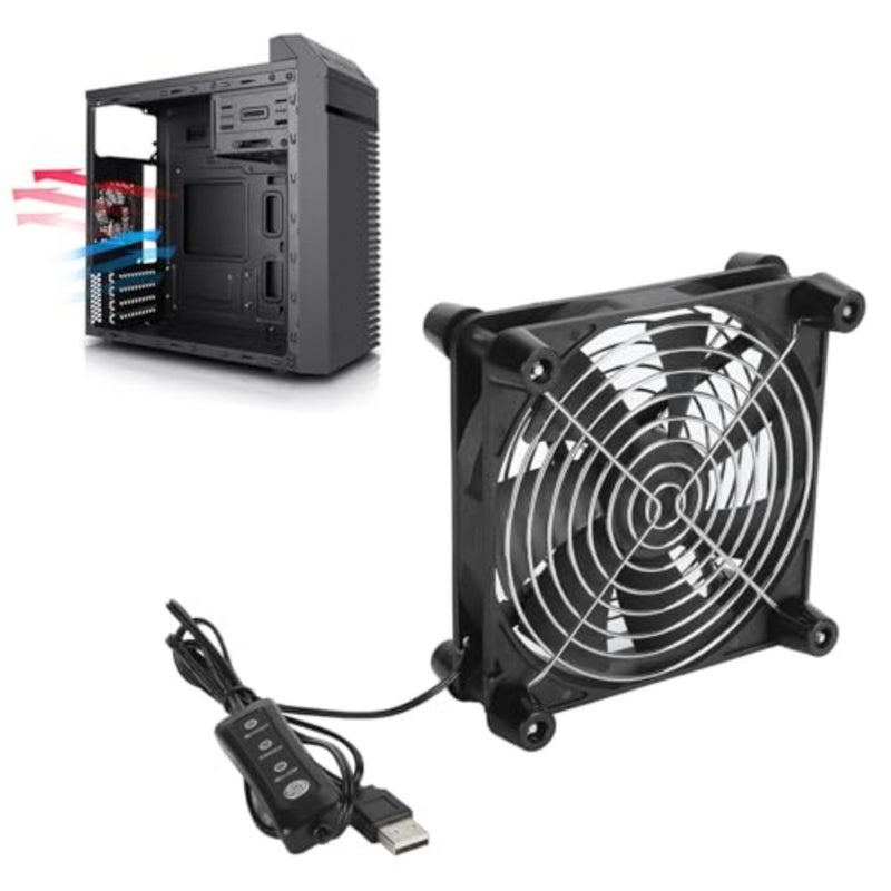 مروحة تبريد لعلبة الكمبيوتر، 140 مم تعمل بمنفذ USB، 3 سرعات تشغيل صامت تصل إلى 2800 دورة في الدقيقة، بلاستيك أسود، محمول للكمبيوتر اللوحي، مستقبل التلفزيون، جهاز التوجيه، DVR، PS، خزانة الكمبيوتر - Image 1