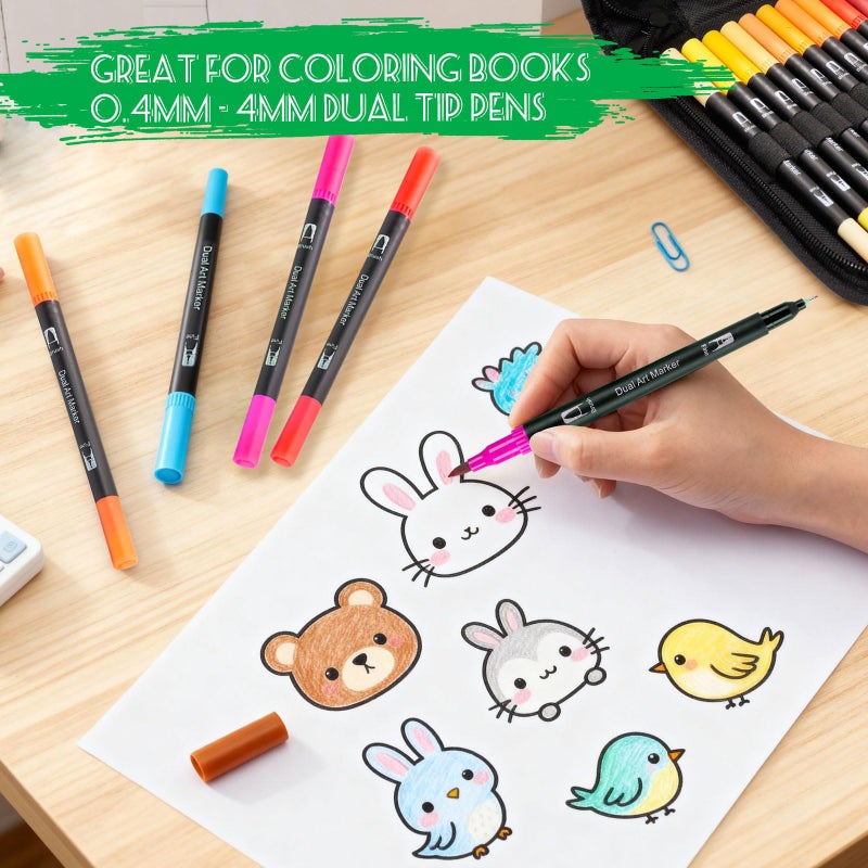 WELLFAR Coloring Markers for Adults/Teens/Kids, Dual Tip (Brush/Fine Point) Art Marker No Bleed/Non Bleeding, Gel Acrylic Paint Pen Set for Coloring Books,Sketching,Drawing,Rock Painting,Journaling. 36 Colors - Image 4