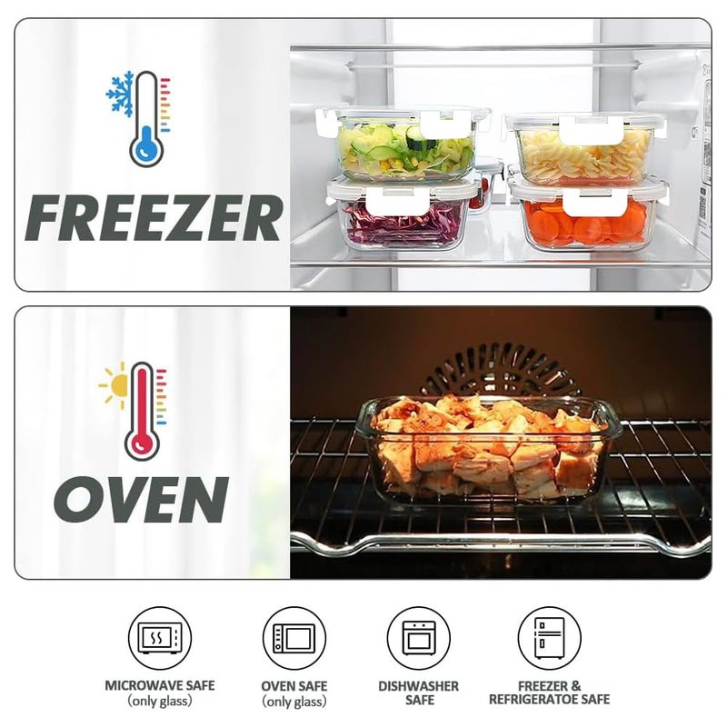 VERONES 12 Packs Glass Food Storage Containers Set, Airtight Glass Lunch Containers, Glass Meal Prep Containers with Lids,Exclusive of BPA, for Microwave, Oven, Freezer & Dishwasher Friendly,White - Image 4