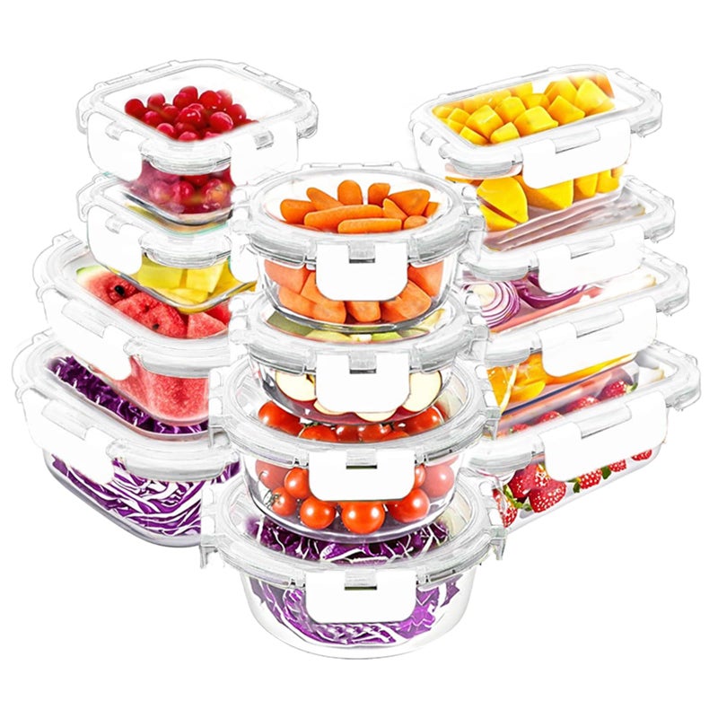 VERONES 12 Packs Glass Food Storage Containers Set, Airtight Glass Lunch Containers, Glass Meal Prep Containers with Lids,Exclusive of BPA, for Microwave, Oven, Freezer & Dishwasher Friendly,White - Image 1