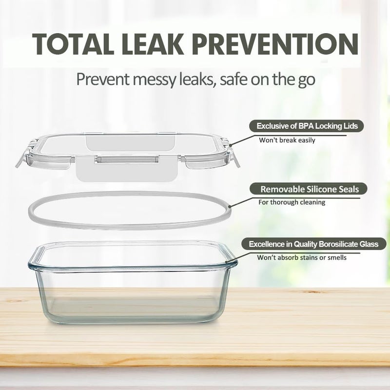 VERONES 12 Packs Glass Food Storage Containers Set, Airtight Glass Lunch Containers, Glass Meal Prep Containers with Lids,Exclusive of BPA, for Microwave, Oven, Freezer & Dishwasher Friendly,White - Image 3