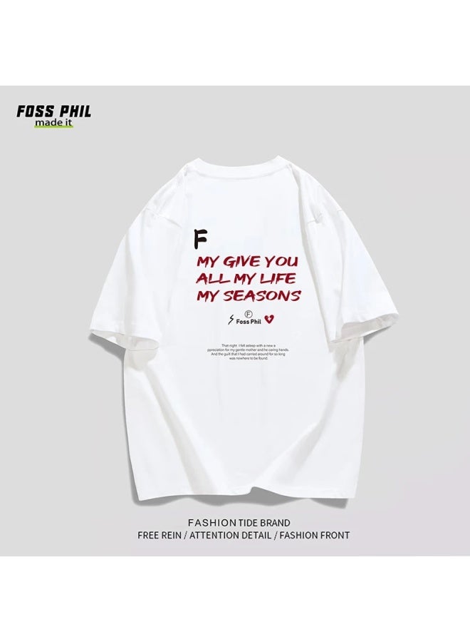Foss Phil & Popeye Co-branded Short Sleeve Men's And Women's Summer American Style Loose Cotton T-shirt Top F0011 White XL - Image 4