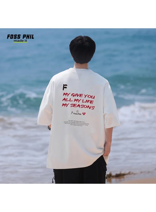 Foss Phil & Popeye Co-branded Short Sleeve Men's And Women's Summer American Style Loose Cotton T-shirt Top F0011 White XL - Image 1