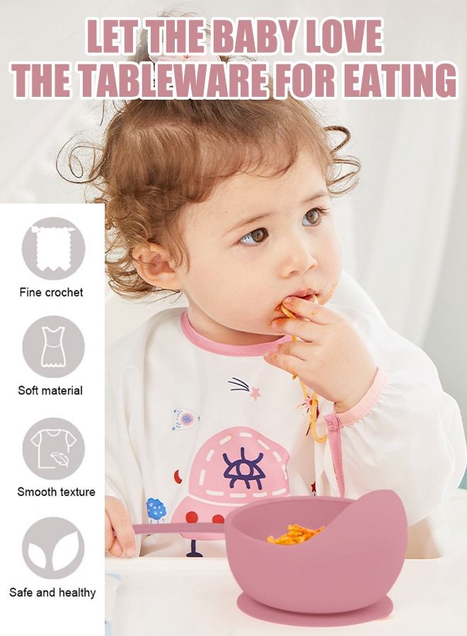 Set of 8 Baby Feeding Set Silicone Baby Tableware Set Non-Slip Self Feeding Utensils for Toddlers (Pink)