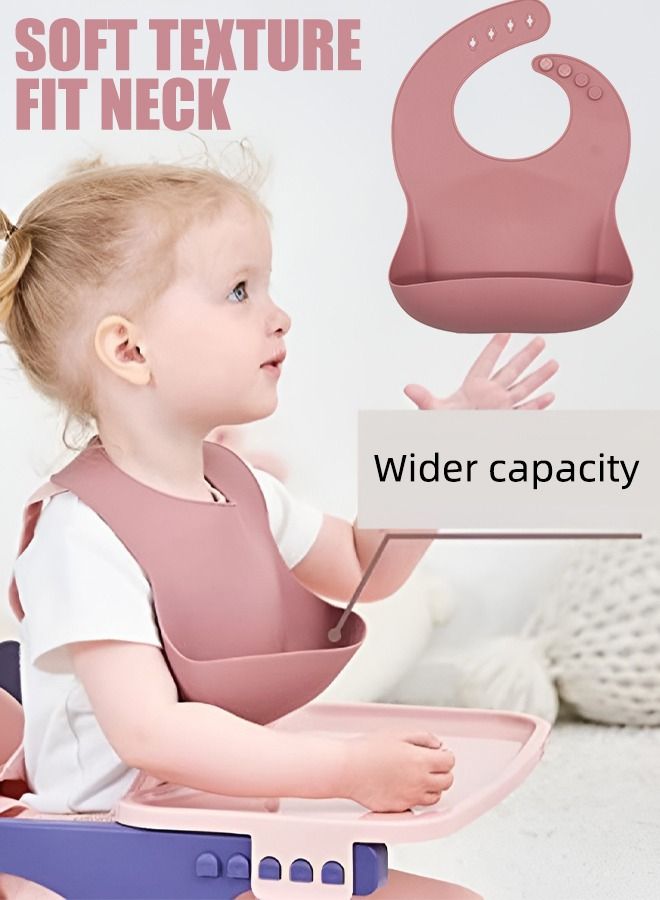 Set of 8 Baby Feeding Set Silicone Baby Tableware Set Non-Slip Self Feeding Utensils for Toddlers (Pink)