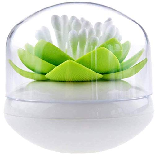 Niviy Niviy QTips Holder Cotton Swab Organizer Lotus Shape Swab Cosmetic Storage Bathroom Decor Green1 
