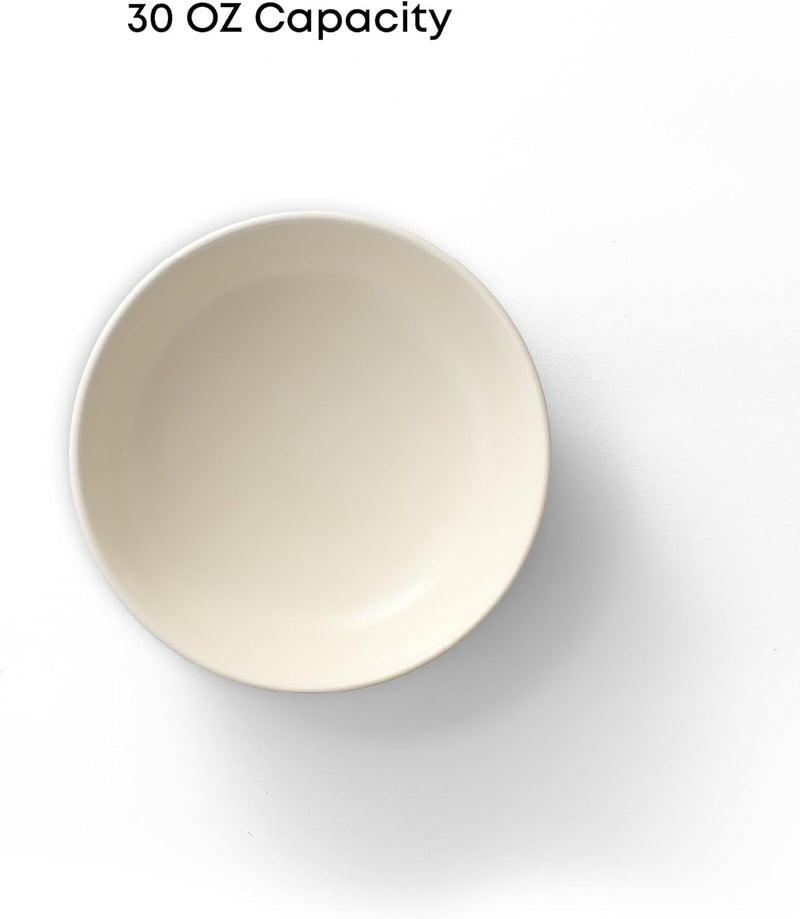 JoyJolt JoyJolt Mesa 30oz Stoneware Pasta Bowls Set of 4 Salad and Serving Bowl for Kitchen Oatmeal Soup Dinner  Matte Linen White Dishwasher and Microwave Safe Wide and Shallow Plate  - Image 2