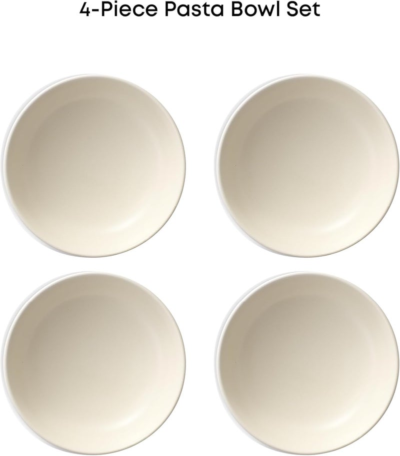 JoyJolt JoyJolt Mesa 30oz Stoneware Pasta Bowls Set of 4 Salad and Serving Bowl for Kitchen Oatmeal Soup Dinner  Matte Linen White Dishwasher and Microwave Safe Wide and Shallow Plate  - Image 3
