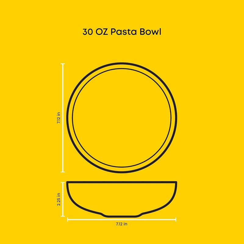 JoyJolt JoyJolt Mesa 30oz Stoneware Pasta Bowls Set of 4 Salad and Serving Bowl for Kitchen Oatmeal Soup Dinner  Matte Linen White Dishwasher and Microwave Safe Wide and Shallow Plate  - Image 4