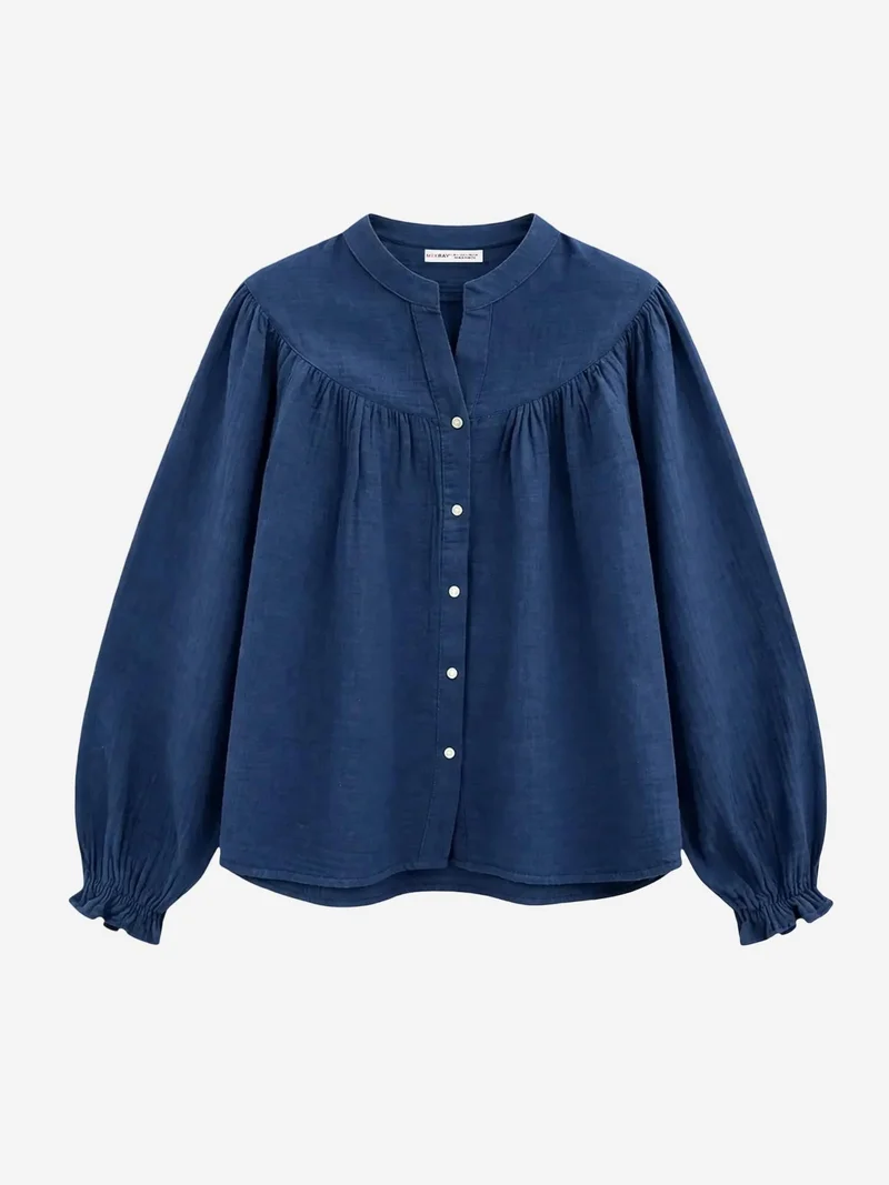 ميكسراي Mixray Cotton Mandarin Collar Button Shirt