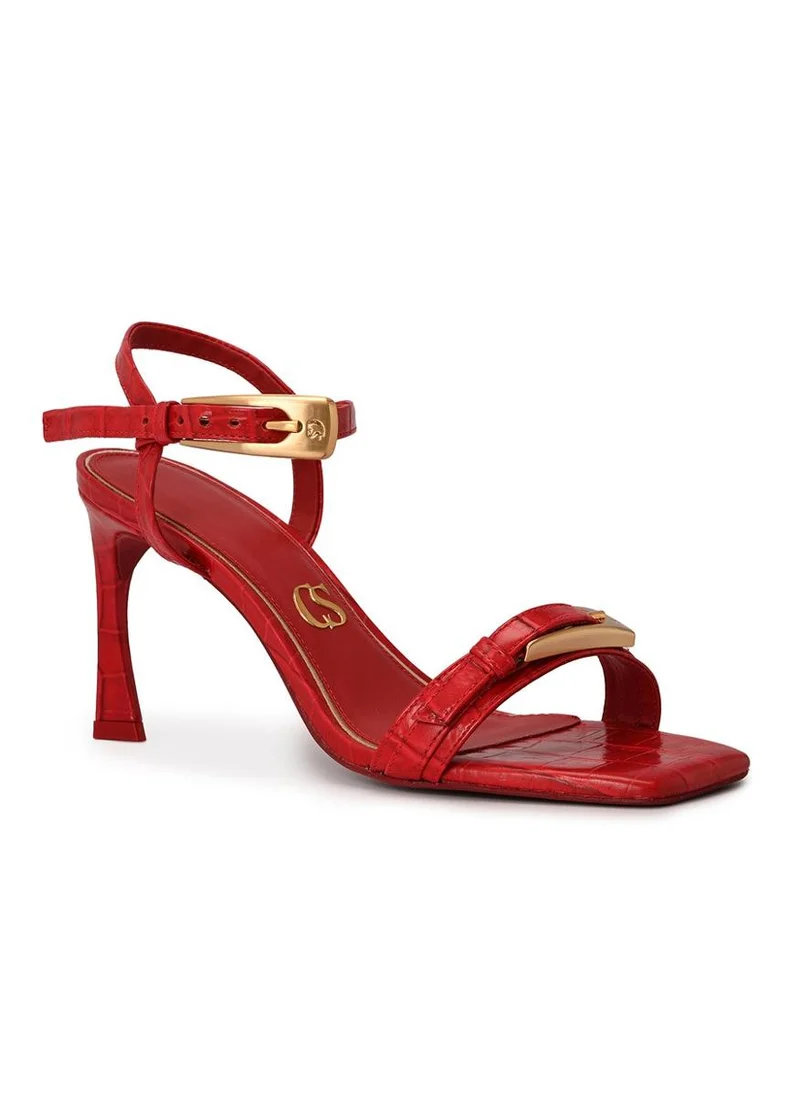 Red Ruby Sandal with Golden Buckle