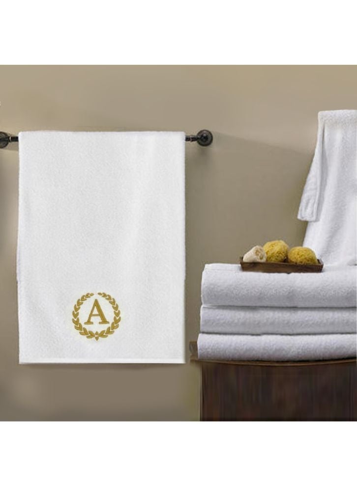 BYFT Embroidered For You (White) Luxury Monogrammed Bath Towel (70 x 140 Cm-Set of 1) 100% cotton, Highly Absorbent and Quick dry Bath Linen-600 Gsm (Golden Letter A) - Image 1