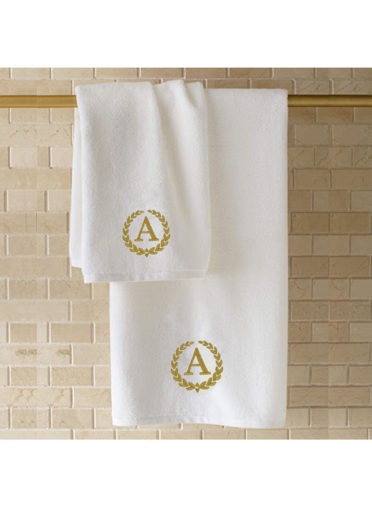 BYFT Embroidered For You (White) Luxury Monogrammed Bath Towel (70 x 140 Cm-Set of 1) 100% cotton, Highly Absorbent and Quick dry Bath Linen-600 Gsm (Golden Letter A) - Image 2