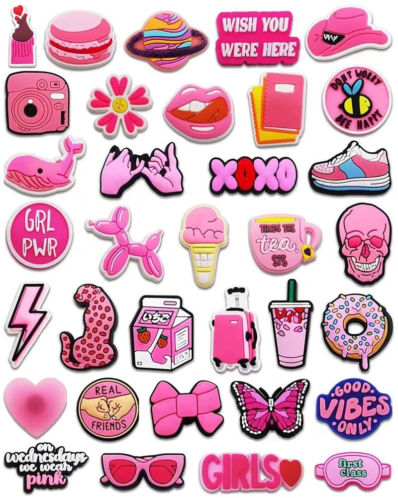 BOWNDY Pink Girls Charms for Clog & Sandals Shoe Decoration, Cute Girly Charm, Bulk Charms - Image 1