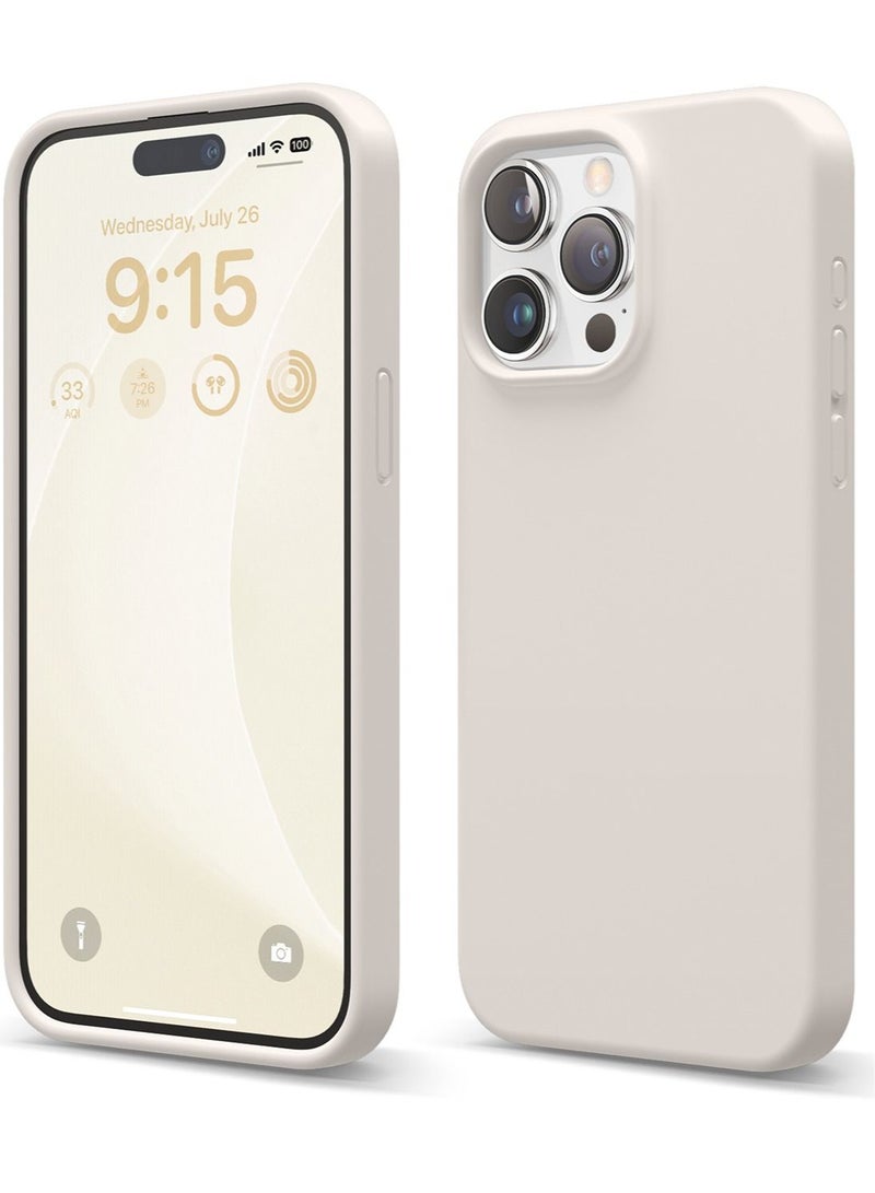 Elago Liquid Silicone for iPhone 15 Pro MAX Case Cover Full Body Protection, Shockproof, Slim, Anti-Scratch Soft Microfiber Lining - Stone - Image 1