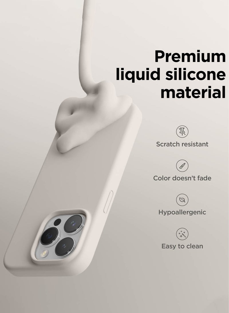 Elago Liquid Silicone for iPhone 15 Pro MAX Case Cover Full Body Protection, Shockproof, Slim, Anti-Scratch Soft Microfiber Lining - Stone - Image 3