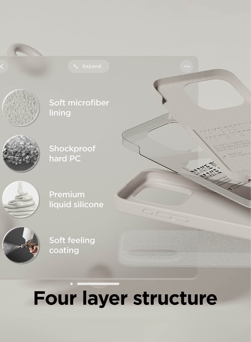Elago Liquid Silicone for iPhone 15 Pro MAX Case Cover Full Body Protection, Shockproof, Slim, Anti-Scratch Soft Microfiber Lining - Stone - Image 4