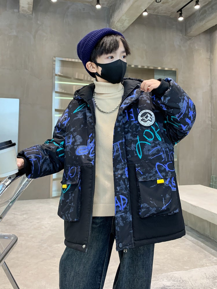 Boys' Outwear For Style, Mid-Length Winter Style For Older Boys, Fleece-Lined And Thickened, Stylish Parka - Image 5