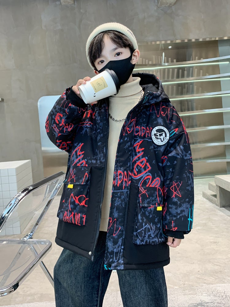 Boys' Outwear For Style, Mid-Length Winter Style For Older Boys, Fleece-Lined And Thickened, Stylish Parka - Image 4