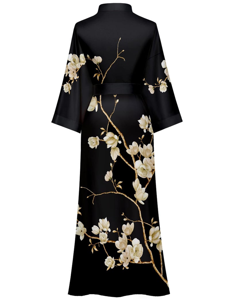 Kihnop Women's Floral Long Kimono Robe Long Satin Robe Long Silk Robe Ladies Kimonos Bachelorette Robe, One Size - Image 2