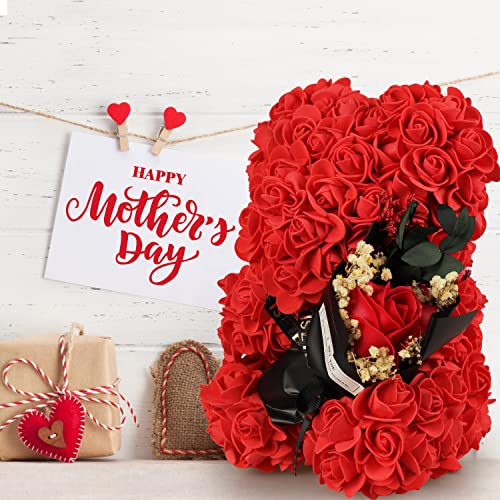 K KYMAKE Birthday Gift for Her for Mom, Rose Bear for Women, Artificial Flower Rose Teddy Bear Birthday Bouquet, Mother's Day Rose Gift for Woman Wife Mom Grandma (Rose Red) - Image 2