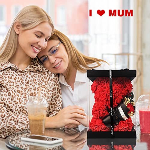 K KYMAKE Birthday Gift for Her for Mom, Rose Bear for Women, Artificial Flower Rose Teddy Bear Birthday Bouquet, Mother's Day Rose Gift for Woman Wife Mom Grandma (Rose Red) - Image 4