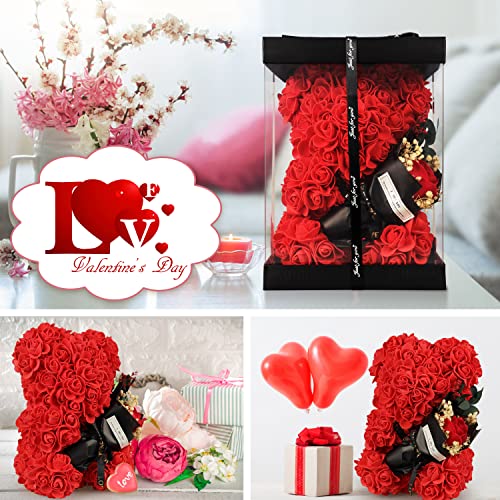 K KYMAKE Birthday Gift for Her for Mom, Rose Bear for Women, Artificial Flower Rose Teddy Bear Birthday Bouquet, Mother's Day Rose Gift for Woman Wife Mom Grandma (Rose Red) - Image 3